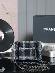 Uubags | Chanel Classic Bag 11.12 Tweed & Ruthenium Plated Metal In Black, light blue & gray 10x20x7cm - 6