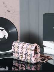 Uubags | Chanel Classic Bag 11.12 Wool Tweed & Gold Plated Metal Light pink, black, beige & cream 10x20x7cm - 4