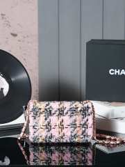 Uubags | Chanel Classic Bag 11.12 Wool Tweed & Gold Plated Metal Light pink, black, beige & cream 10x20x7cm - 2