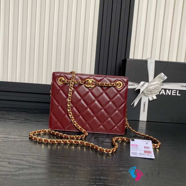 Uubags | Chanel Small Shopping Bag Shiny Lambskin & Gold Plated Metal In Dark Brown 16x21x7cm - 1