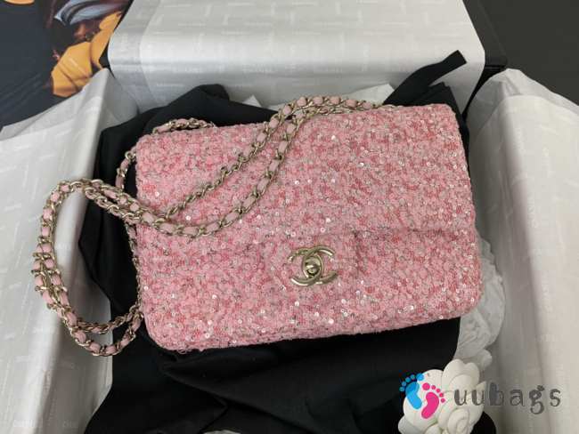 Uubags | Chanel Evening Party Bag Sequin & Gold Plated Metal In Pink & Silver 20x15x7cm - 1