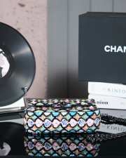 Uubags | Chanel Mini Classic Bag Satin Embroidery, Sequins, Glass Pearls & Ruthenium coated metal In Black, Blue, Green & Pink 12x20x6cm - 4