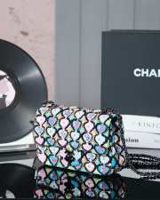 Uubags | Chanel Mini Classic Bag Satin Embroidery, Sequins, Glass Pearls & Ruthenium coated metal In Black, Blue, Green & Pink 12x20x6cm - 6