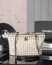 Uubags | Chanel small shopping bag cotton crochet & gold-tone metal In beige, white, black and pink - 1