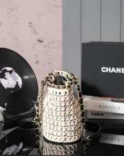 Uubags | Chanel small shopping bag cotton crochet & gold-tone metal In beige, white, black and pink - 6