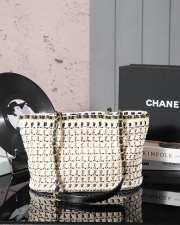 Uubags | Chanel small shopping bag cotton crochet & gold-tone metal In beige, white, black and pink - 5