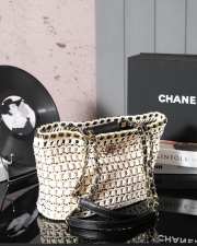 Uubags | Chanel small shopping bag cotton crochet & gold-tone metal In beige, white, black and pink - 4