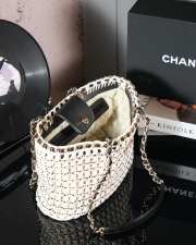 Uubags | Chanel small shopping bag cotton crochet & gold-tone metal In beige, white, black and pink - 2