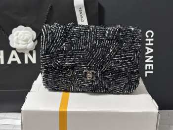 Uubags | Chanel 24K sequin mini flap bag black with silver hardware 20cm