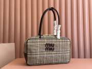 Uubags | Miu Miu Beau tartan top-handle bag with leather in beige 34x23x12cm - 1