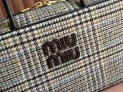 Uubags | Miu Miu Beau tartan top-handle bag with leather in beige 34x23x12cm - 6