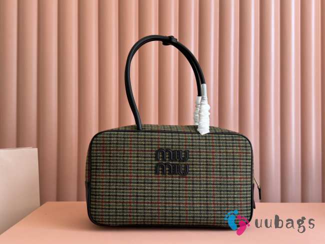 Uubags | Miu Miu Beau tartan top-handle bag with leather in green/red 34x23x12cm - 1