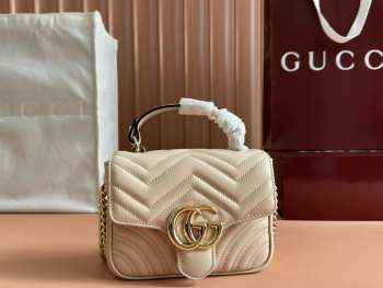 Uubags | Gucci Marmont mini top handle bag in light beige with gold buckle 17x13x6cm