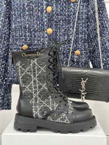 Uubags | D-Major Boot Grey And Black Cannage Tweed and Black Calfskin 19.5cm