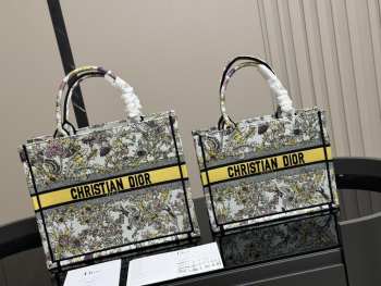 Uubags | Dior Book Tote Latte Embroidery with Yellow Multicolor Dior Chardons Motif 36x27.5x16.5cm