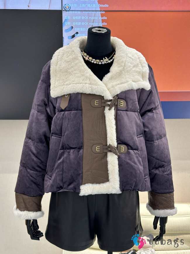 Uubags | Miu Miu Fur Integrated Down Cotton Jacket In Purple - 1