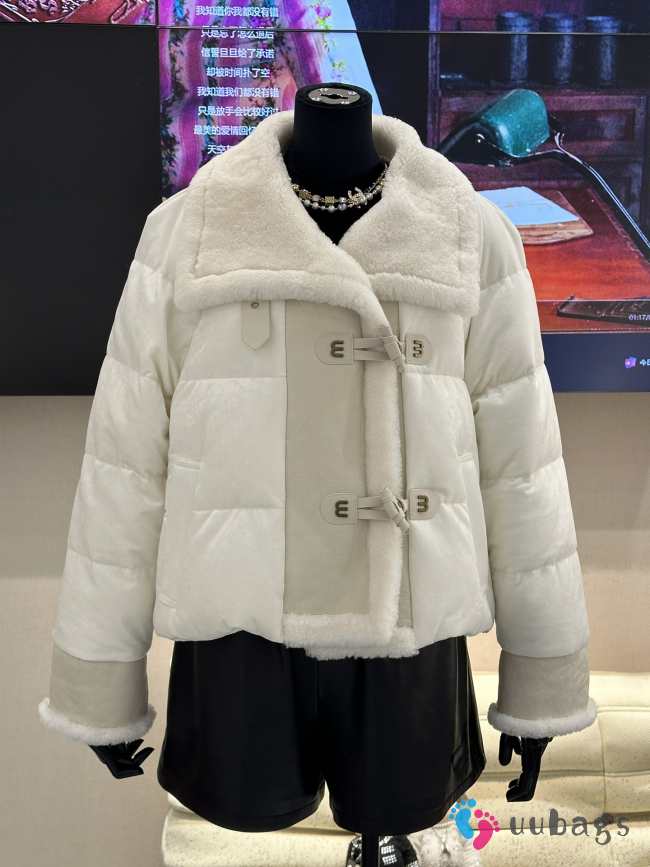 Uubags | Miu Miu Fur Integrated Down Cotton Jacket In White - 1