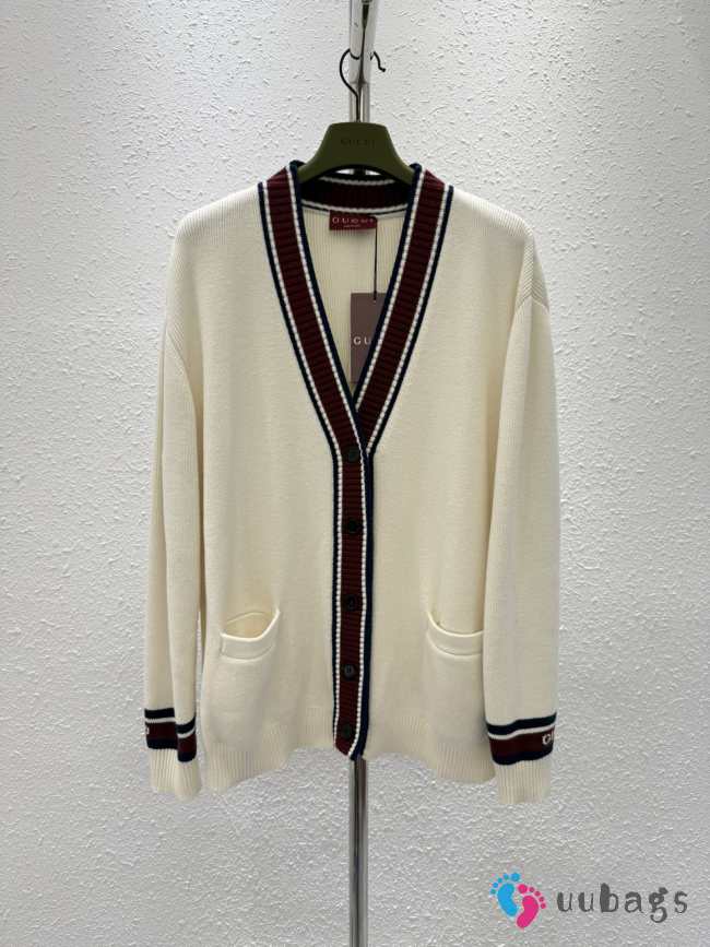 Uubags | Gucci white wool knit cardigan with intarsia  - 1