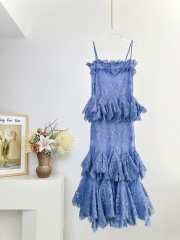 Uubags | Zimmermann Eden Lace Handkerchief Dress in Dusty Blue - 1