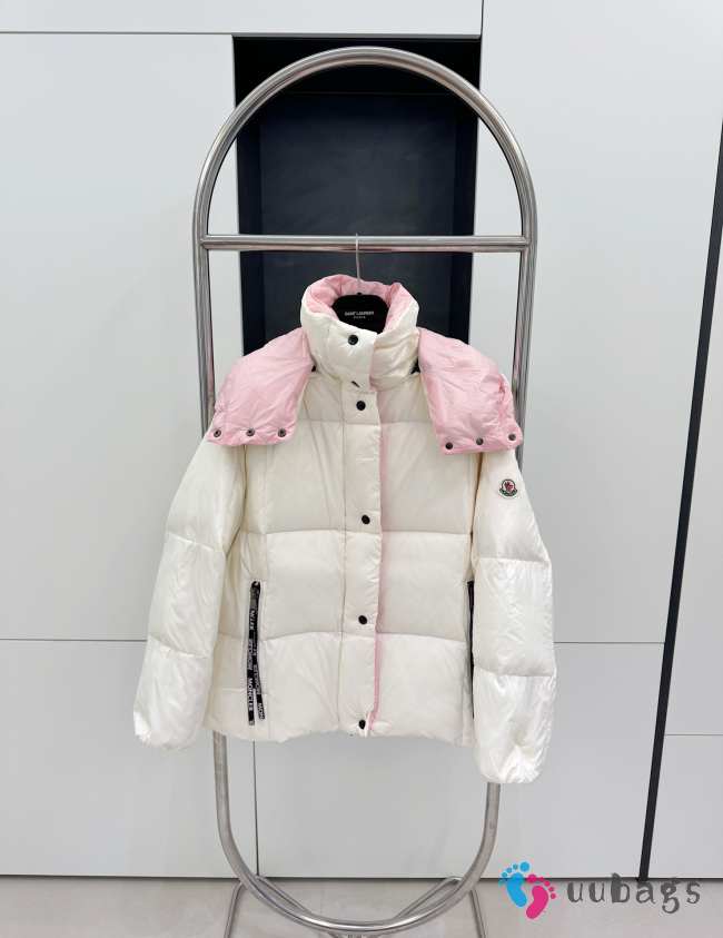 Uubags | Moncler Parana Hooded Short Down Jacket In White/Pink - 1