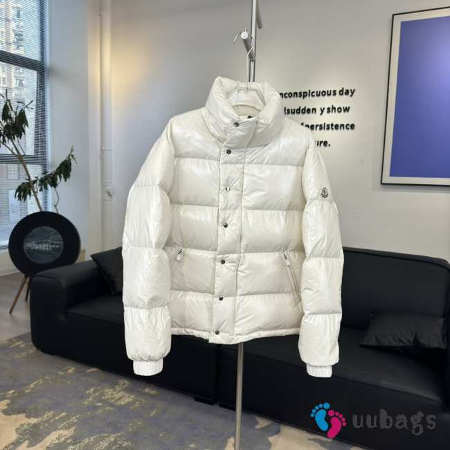 Uubags | Moncler Hooded Short Down Jacket Glossy Leather In White - 1