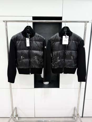 Uubags | Moncler wool turtleneck knit patchwork zipper short down jacket black