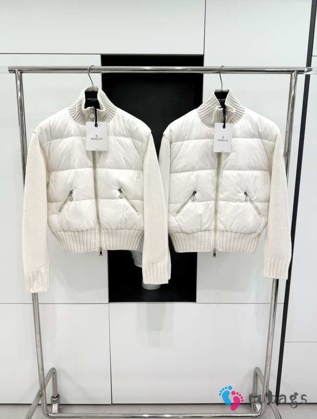 Uubags | Moncler wool turtleneck knit patchwork zipper short down jacket white - 1