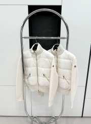 Uubags | Moncler wool turtleneck knit patchwork zipper short down jacket white - 5