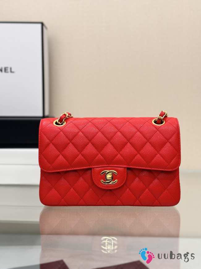 Uubags | Chanel classic red bag caviar leather with gold hardware 23cm - 1