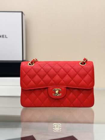 Uubags | Chanel classic red bag caviar leather with gold hardware 23cm