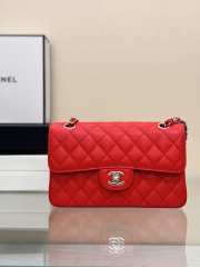 Uubags | Chanel classic red bag caviar leather with silver hardware 23cm - 1