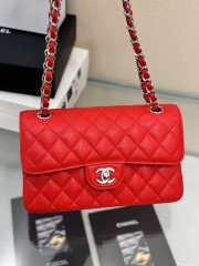 Uubags | Chanel classic red bag caviar leather with silver hardware 23cm - 4