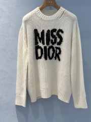 Uubags | Long Sweater Ecru Cashmere and Silk Knit with Black Miss Dior Graffiti Motif - 1