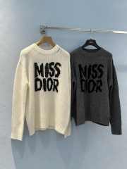 Uubags | Long Sweater Ecru Cashmere and Silk Knit with Black Miss Dior Graffiti Motif - 4