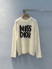 Uubags | Long Sweater Ecru Cashmere and Silk Knit with Black Miss Dior Graffiti Motif - 3