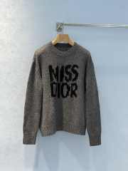 Uubags | Grey Long Sweater Ecru Cashmere and Silk Knit with Black Miss Dior Graffiti Motif - 1