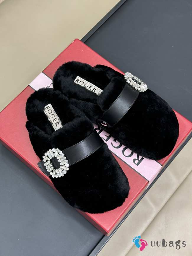 Uubags | Roger Vivier Fur Slippers In Black - 1