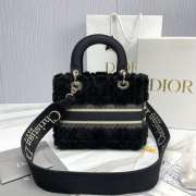 Uubags | Dior Medium Lady D-Lite Bag Ecru Cannage Lambskin Shearling In Black 24x21x12cm - 5