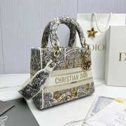 Uubags | Dior Medium Lady D-Lite Bag Beige Embroidery with Multicolor Dior Around the World Motif  24x21x12cm  - 5