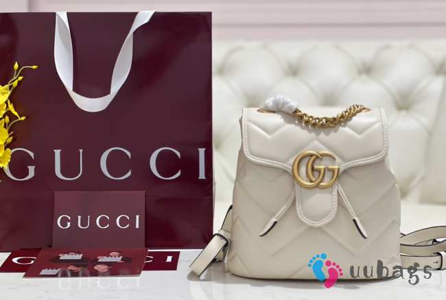 Uubags | Gucci GG Marmont mini backpack white matelassé chevron leather 20x19x11cm - 1