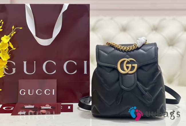 Uubags | Gucci GG Marmont mini backpack black matlassé chevron leather 20x19x11cm - 1