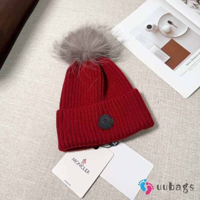 Uubags | Moncler wool pom pom beanie in red - 1