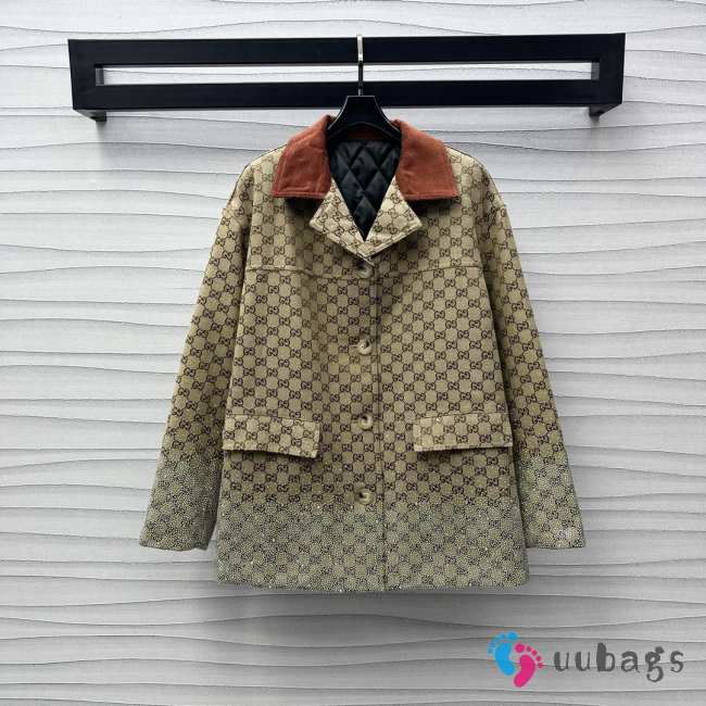 Uubags | Embroidered GG canvas coat in beige and dark brown GG canvas - 1