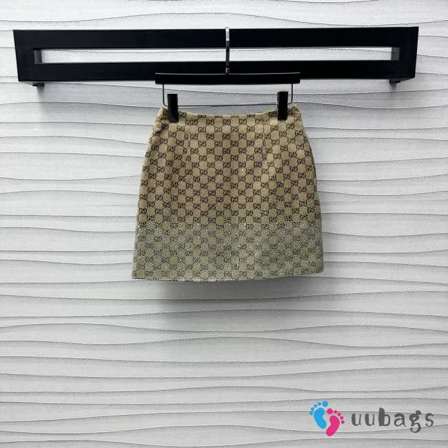 Uubags | Embroidered GG canvas mini skirt in beige and dark brown GG canvas - 1