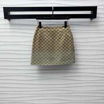 Uubags | Embroidered GG canvas mini skirt in beige and dark brown GG canvas