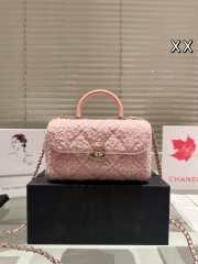 Uubags | Chanel 23K pink tweed handle box bag with gold chain 18x9x10cm - 1