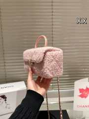 Uubags | Chanel 23K pink tweed handle box bag with gold chain 18x9x10cm - 5