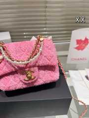 Uubags | Chanel Mini Flap Bag Cotton Tweed Imitation Pearls Pink AS4385 12.5x17x5cm - 6