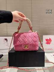 Uubags | Chanel Mini Flap Bag Cotton Tweed Imitation Pearls Pink AS4385 12.5x17x5cm - 5