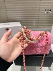 Uubags | Chanel Mini Flap Bag Cotton Tweed Imitation Pearls Pink AS4385 12.5x17x5cm - 3